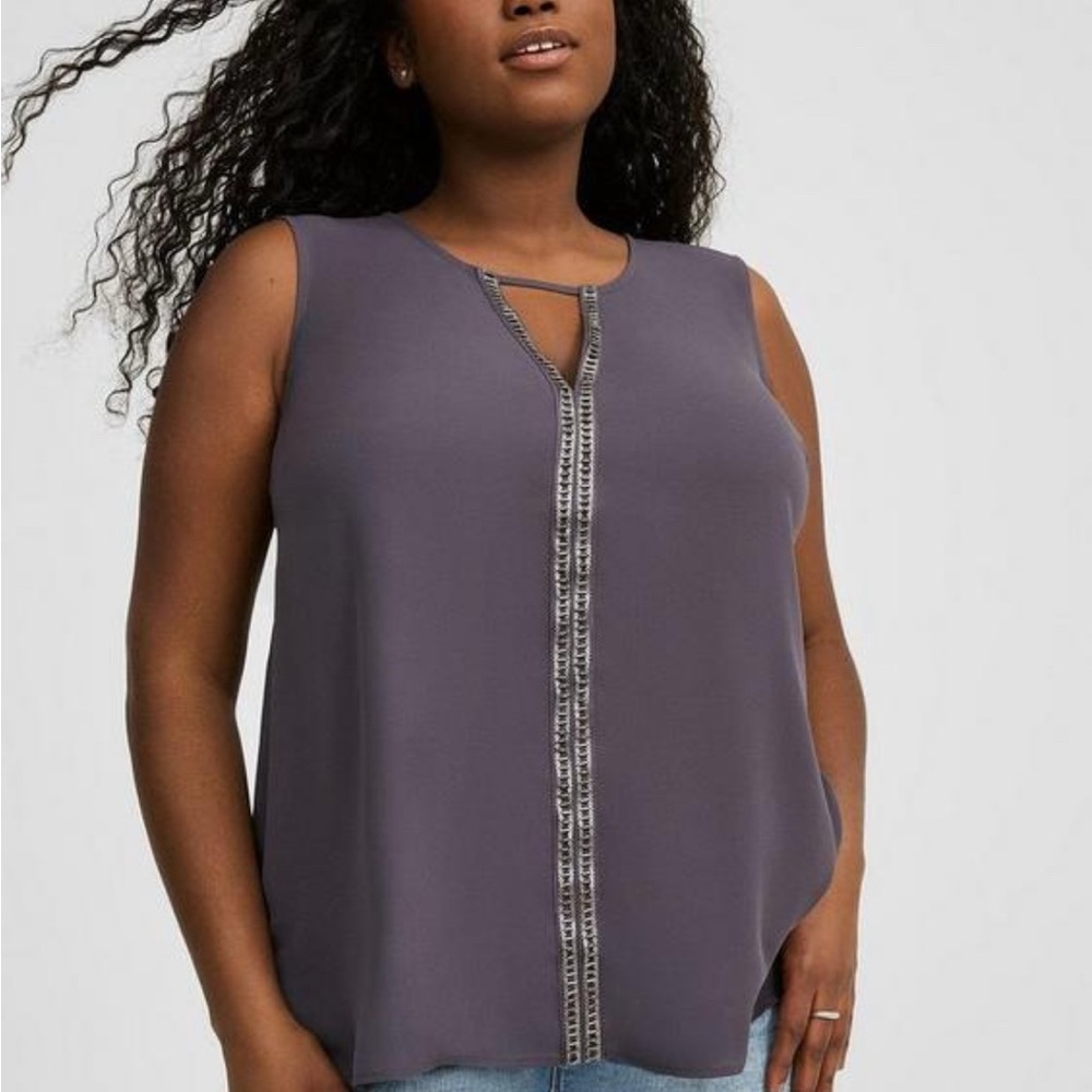 Torrid Women's Sleeveless Top with Embellished Trim - Gray